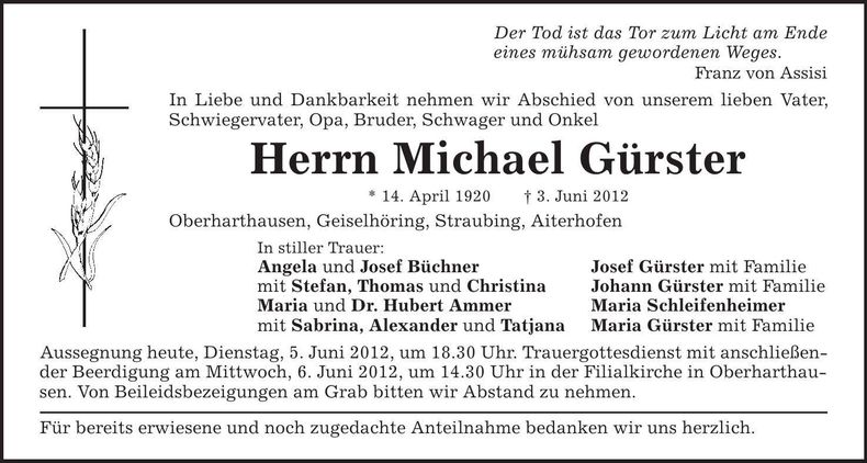 Traueranzeige Michael Gürster