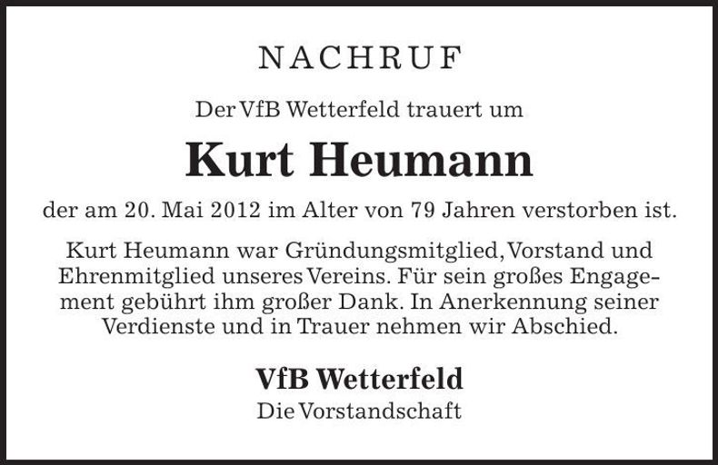 Traueranzeige Kurt Heumann