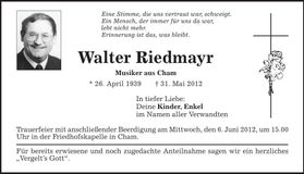 Traueranzeige Walter Riedmayr