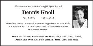Traueranzeige Dennis Knoll