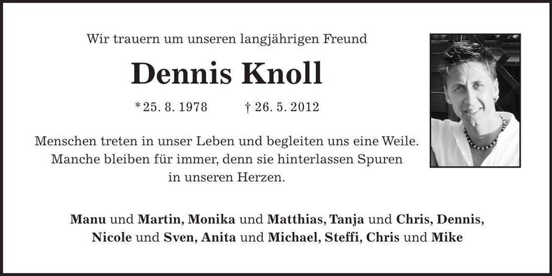 Traueranzeige Dennis Knoll