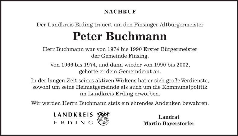Traueranzeige Peter Buchmann