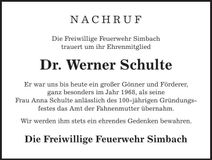 Traueranzeige Dr. Werner Schulte