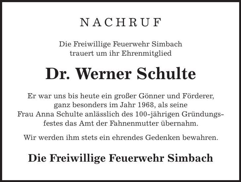 Traueranzeige Dr. Werner Schulte