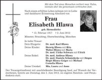 Traueranzeige Elisabeth Hlawa