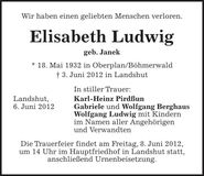 Traueranzeige Elisabeth Ludwig