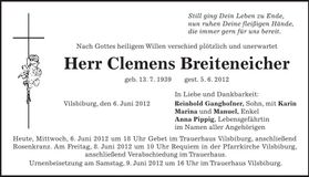 Traueranzeige Clemens Breiteneicher