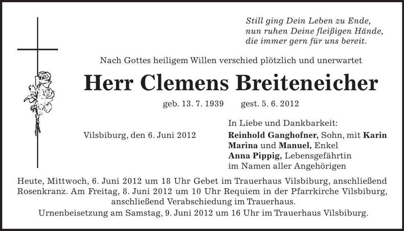 Traueranzeige Clemens Breiteneicher