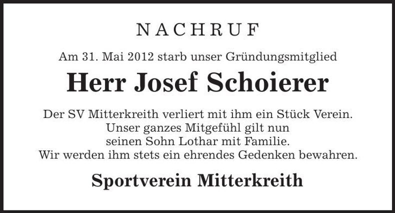 Traueranzeige Schoierer Josef