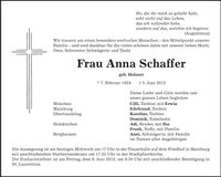 Traueranzeige Anna Schaffer
