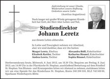 Traueranzeige Johann Leretz
