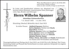 Traueranzeige Wilhelm Spanner