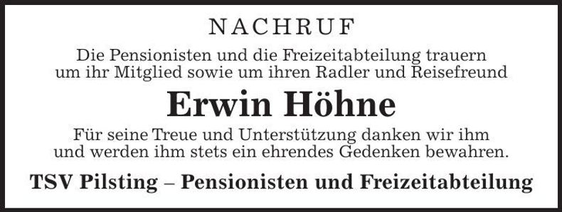 Traueranzeige Erwin Höhne