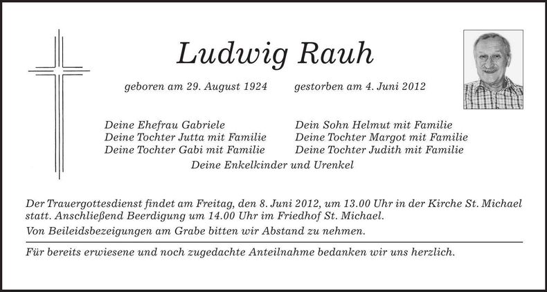 Traueranzeige Ludwig Rauh