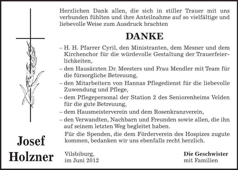 Traueranzeige Josef Holzner