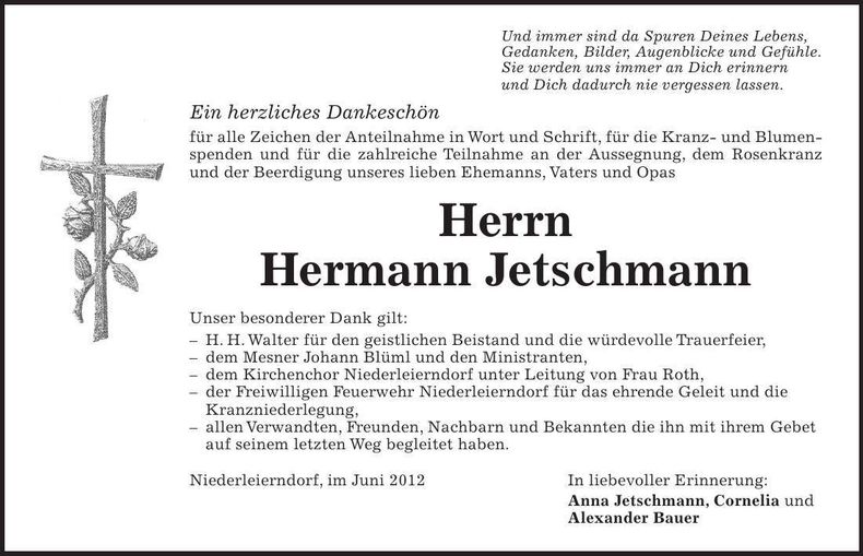 Traueranzeige Hermann Jetschmann