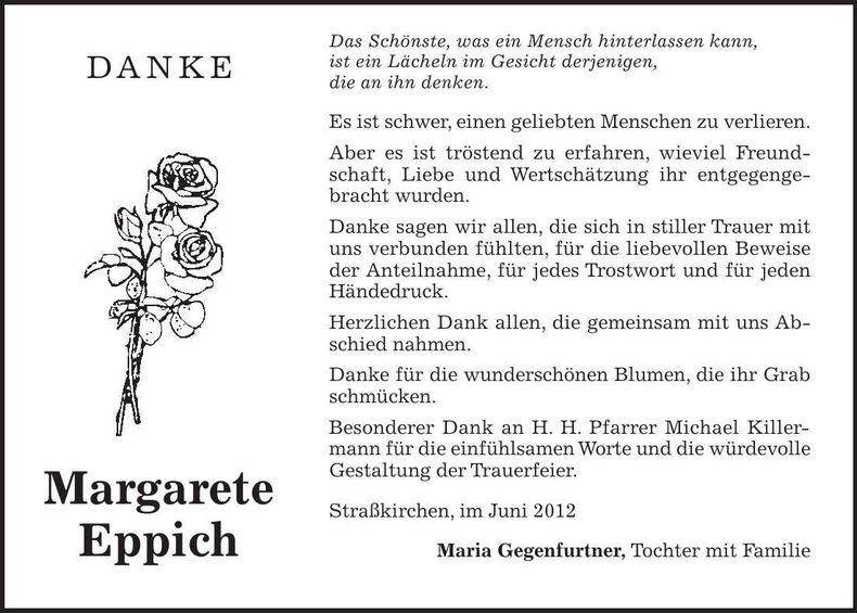 Traueranzeige Margarete Eppich