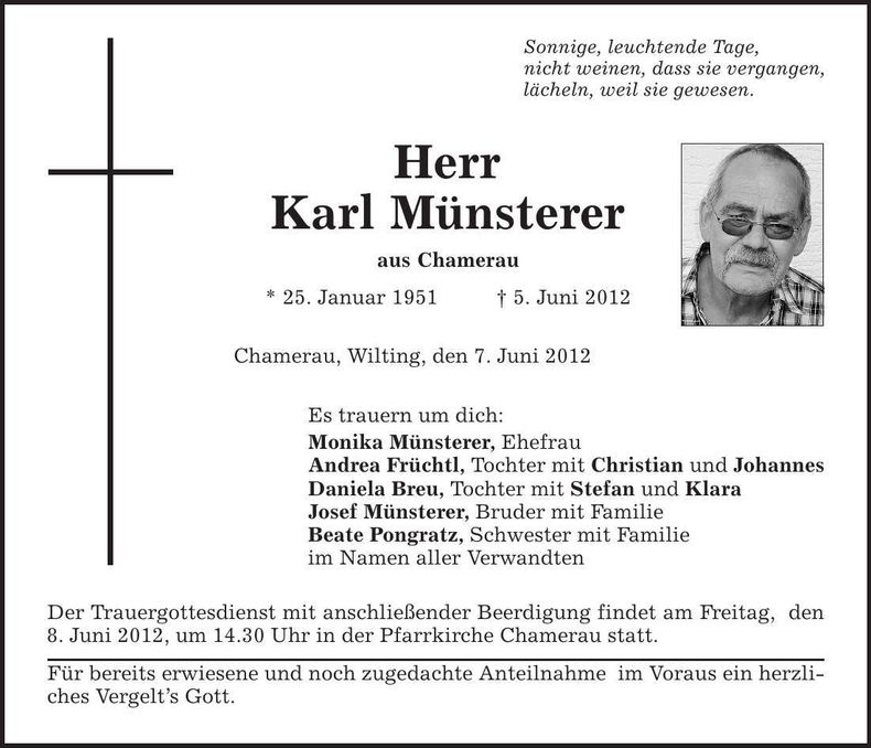 Traueranzeige Karl Münsterer