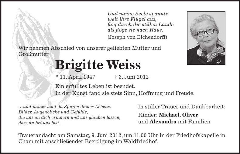 Traueranzeige Brigitte Weiss