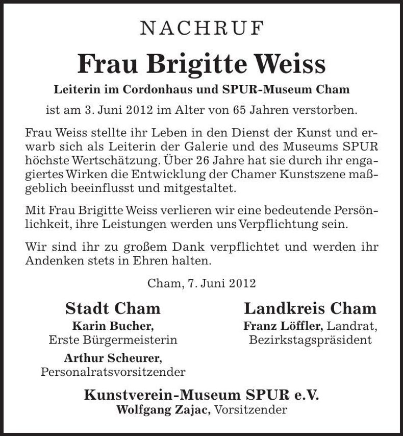 Traueranzeige Brigitte Weiss