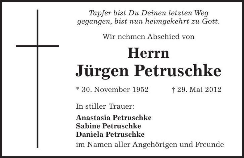 Traueranzeige Jürgen Petruschke
