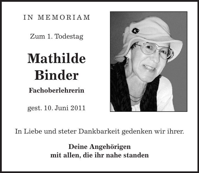 Traueranzeige Mathilde Binder