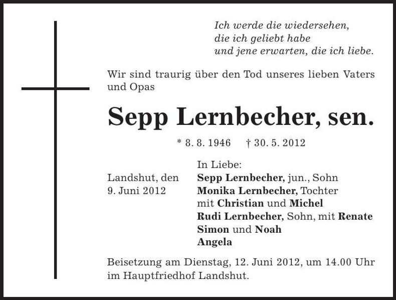 Traueranzeige Sepp Lernbecher