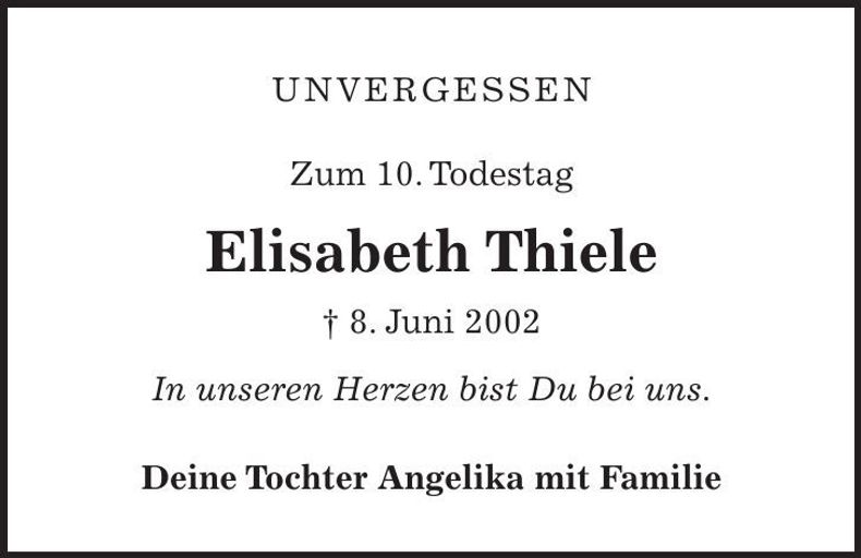 Traueranzeige Elisabeth Thiele
