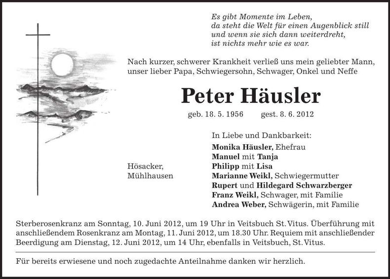Traueranzeige Peter Häusler