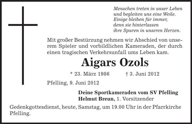 Traueranzeige Aigars Ozols
