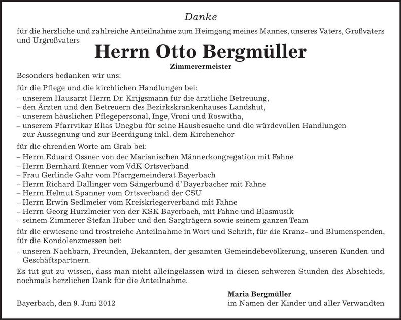 Traueranzeige Otto Bergmüller