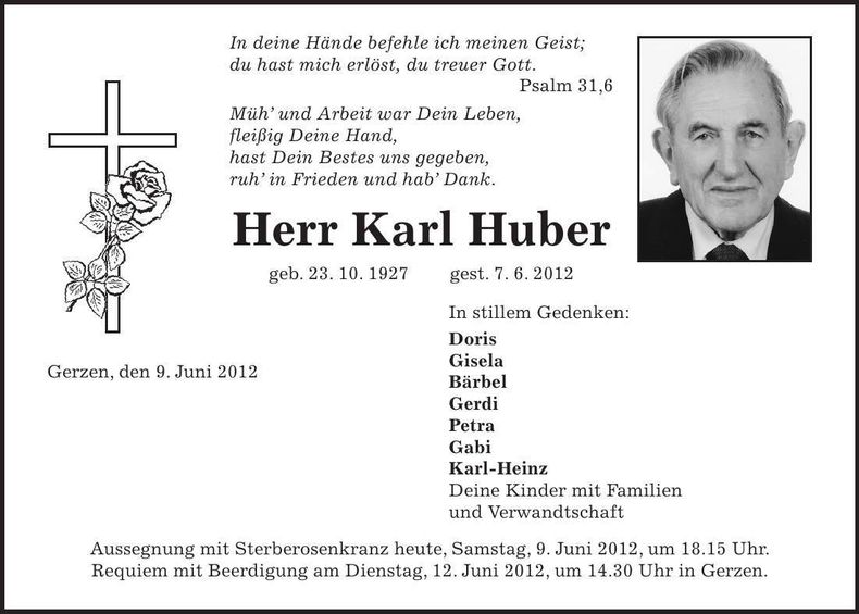 Traueranzeige Karl Huber