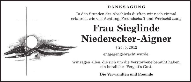 Traueranzeige Sieglinde Niederecker-Aigner