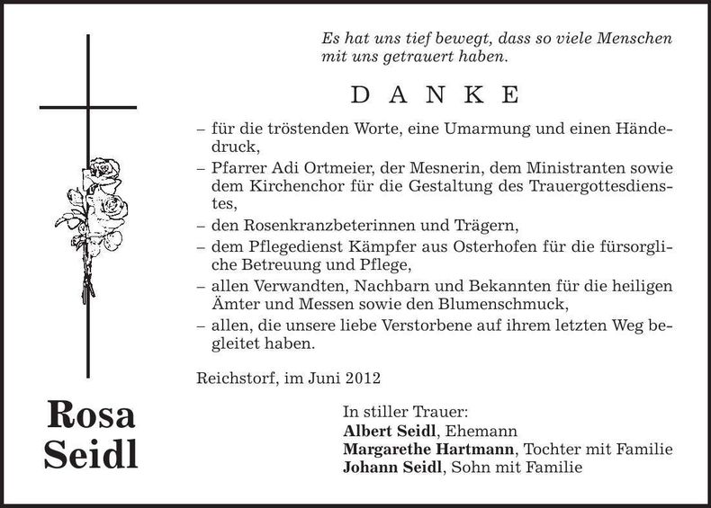 Traueranzeige Rosa Seidl