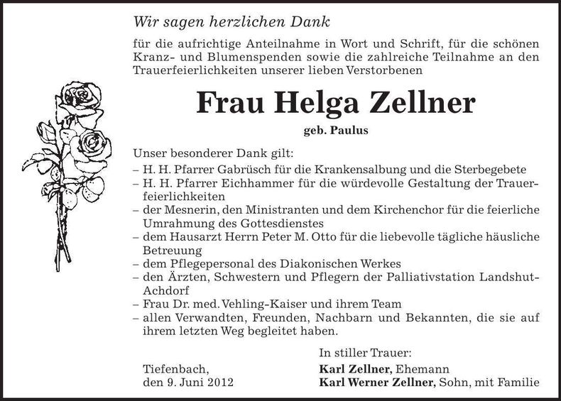Traueranzeige Helga Zellner