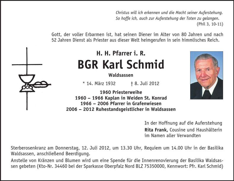 Traueranzeige Karl BGR Schmid