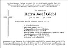 Traueranzeige Josef Giebl