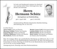 Traueranzeige Hermann Schütz