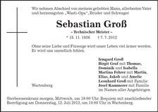 Traueranzeige Sebastian Groß