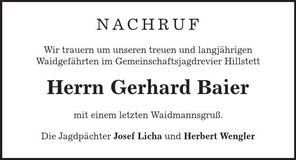 Traueranzeige Gerhard Baier