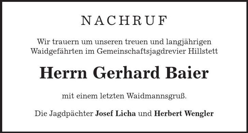 Traueranzeige Gerhard Baier