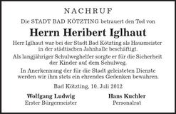 Traueranzeige Heribert Iglhaut