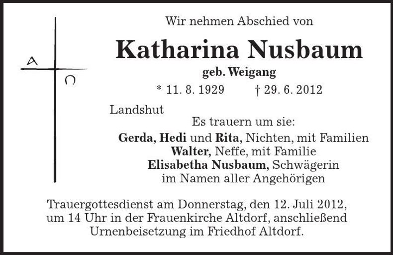 Traueranzeige Katharina Nusbaum