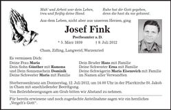 Traueranzeige Fink Josef