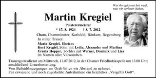 Traueranzeige Martin Kregiel