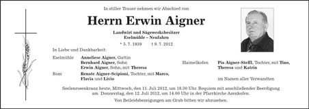Traueranzeige Erwin Aigner