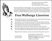 Traueranzeige Walburga Linseisen