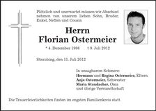 Traueranzeige Florian Ostermeier