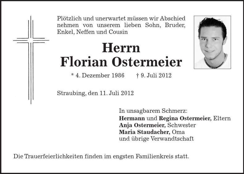 Traueranzeige Florian Ostermeier
