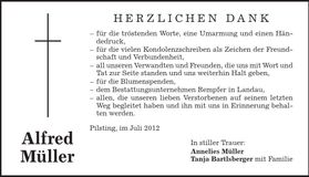 Traueranzeige Alfred Müller